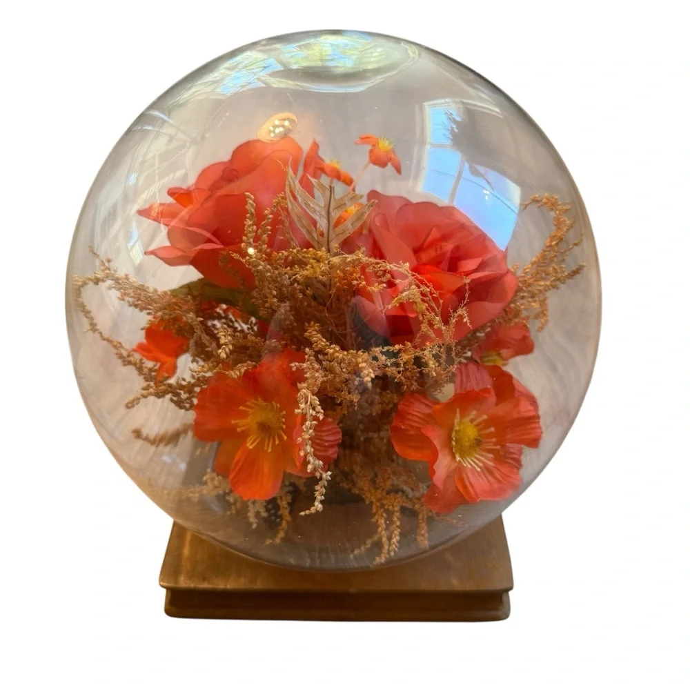 Vintage Butterfly dome terrarium brown glass floral 70s decor